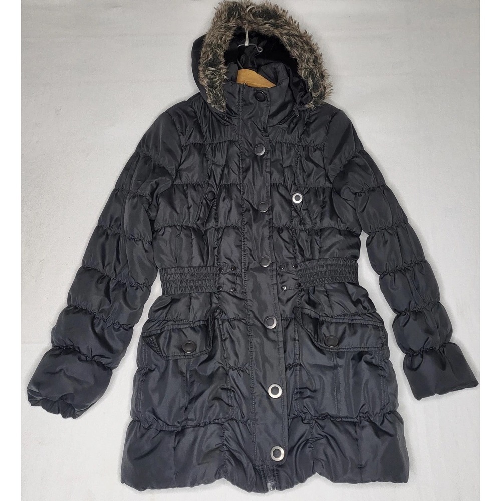Urban Republic Juniors/Women's Black Puffer Jacket Faux Fur Hood Full Zip Sz L